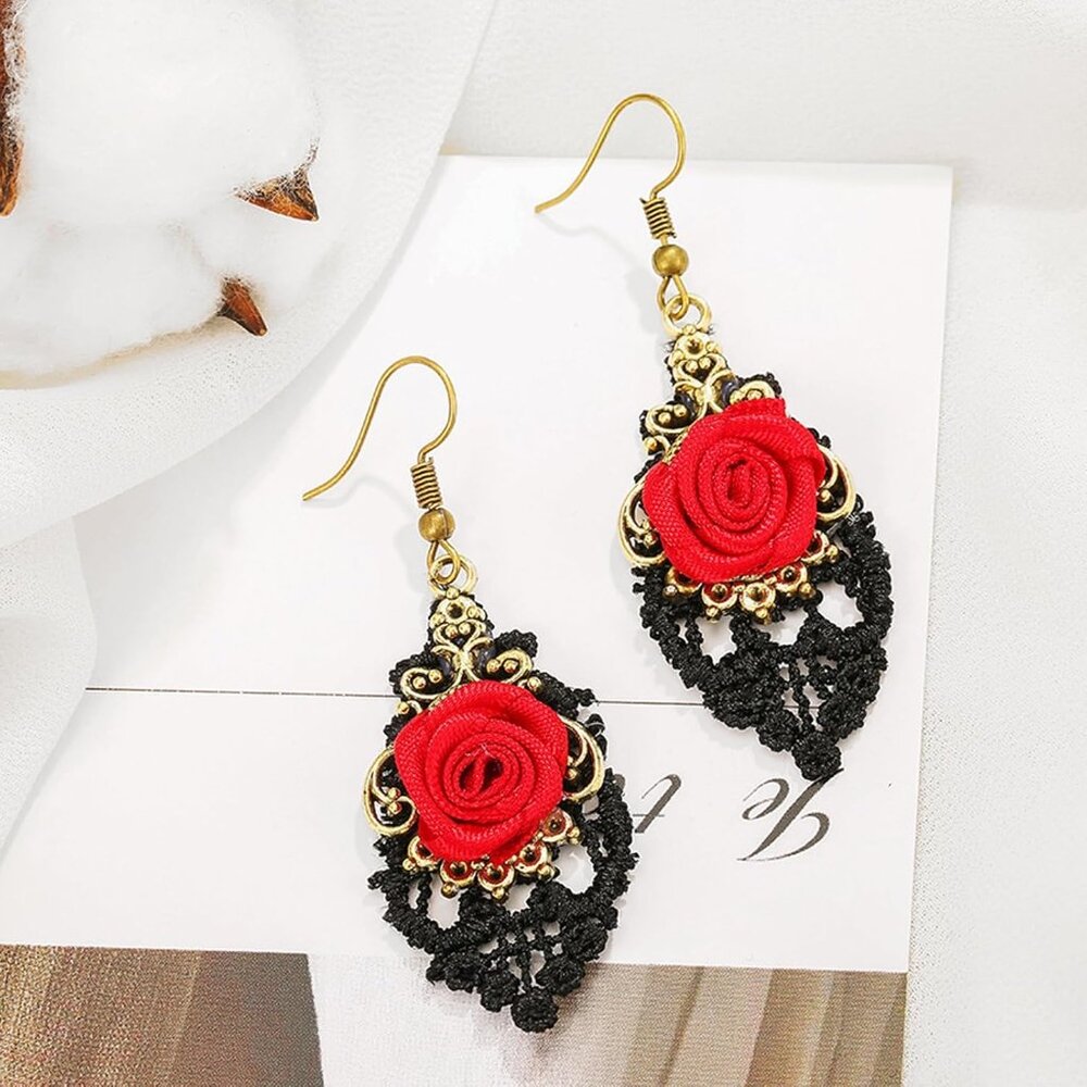 Women Rose Flower Hair Clip Flamenco Accessories,Embroidered Sequins Fabric Hand - Picture 7 of 7